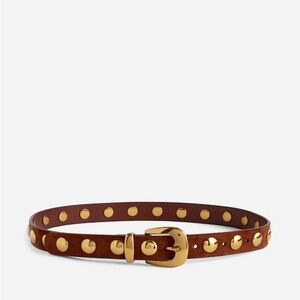 Madewell Brown Leather Belt with Gold Studs